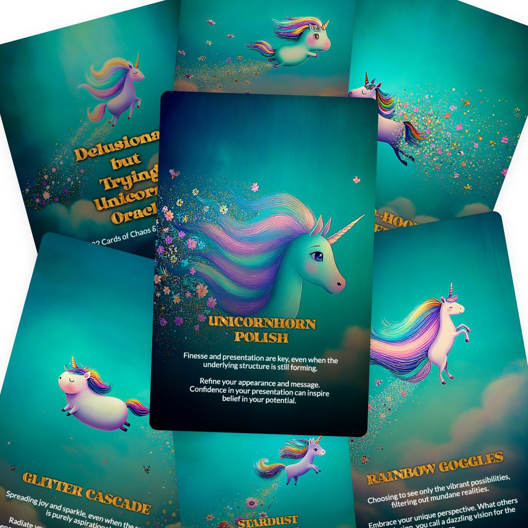Delusional but Trying Unicorns Oracle - 22 Cards of Hope, Denial & Manifesting Anyway