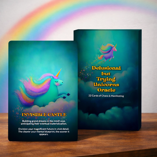 Delusional but Trying Unicorns Oracle - 22 Cards of Hope, Denial & Manifesting Anyway
