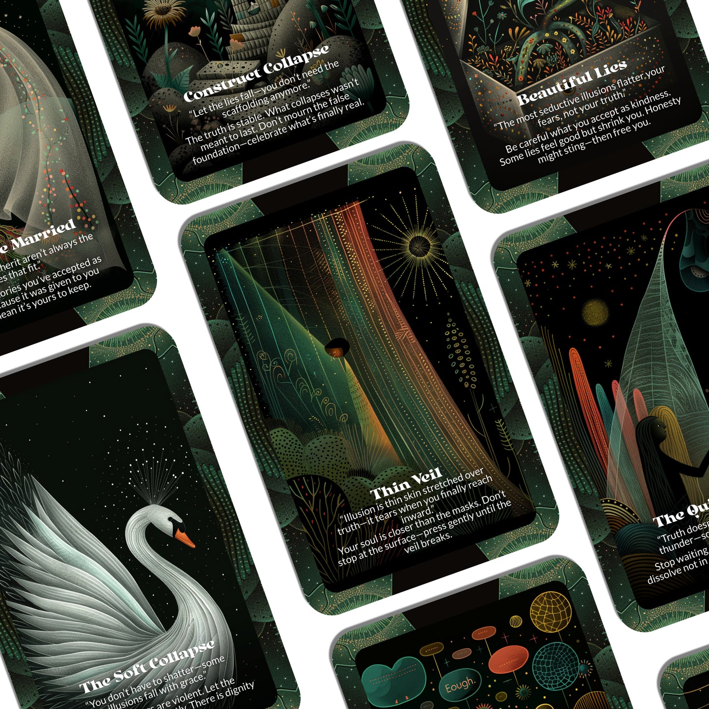 Threadbare Illusions – A Revealing Oracle Deck – 22 Oracle Cards – Unravel What No Longer Shields You