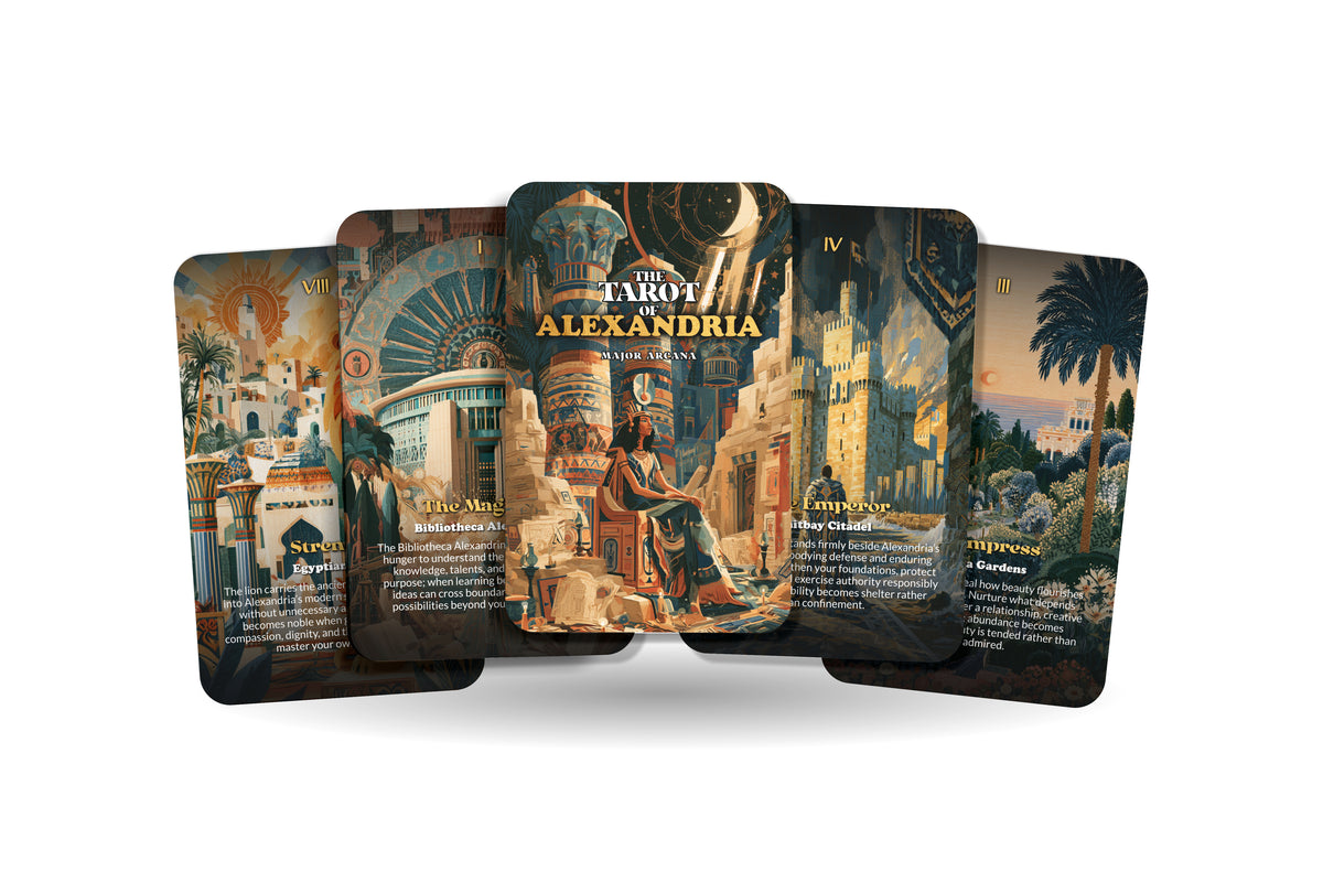 The Tarot of Alexandria – A Mediterranean Heritage Tarot Deck – 22 Tarot Cards – Ancient Wisdom by Egypt’s Sacred Sea