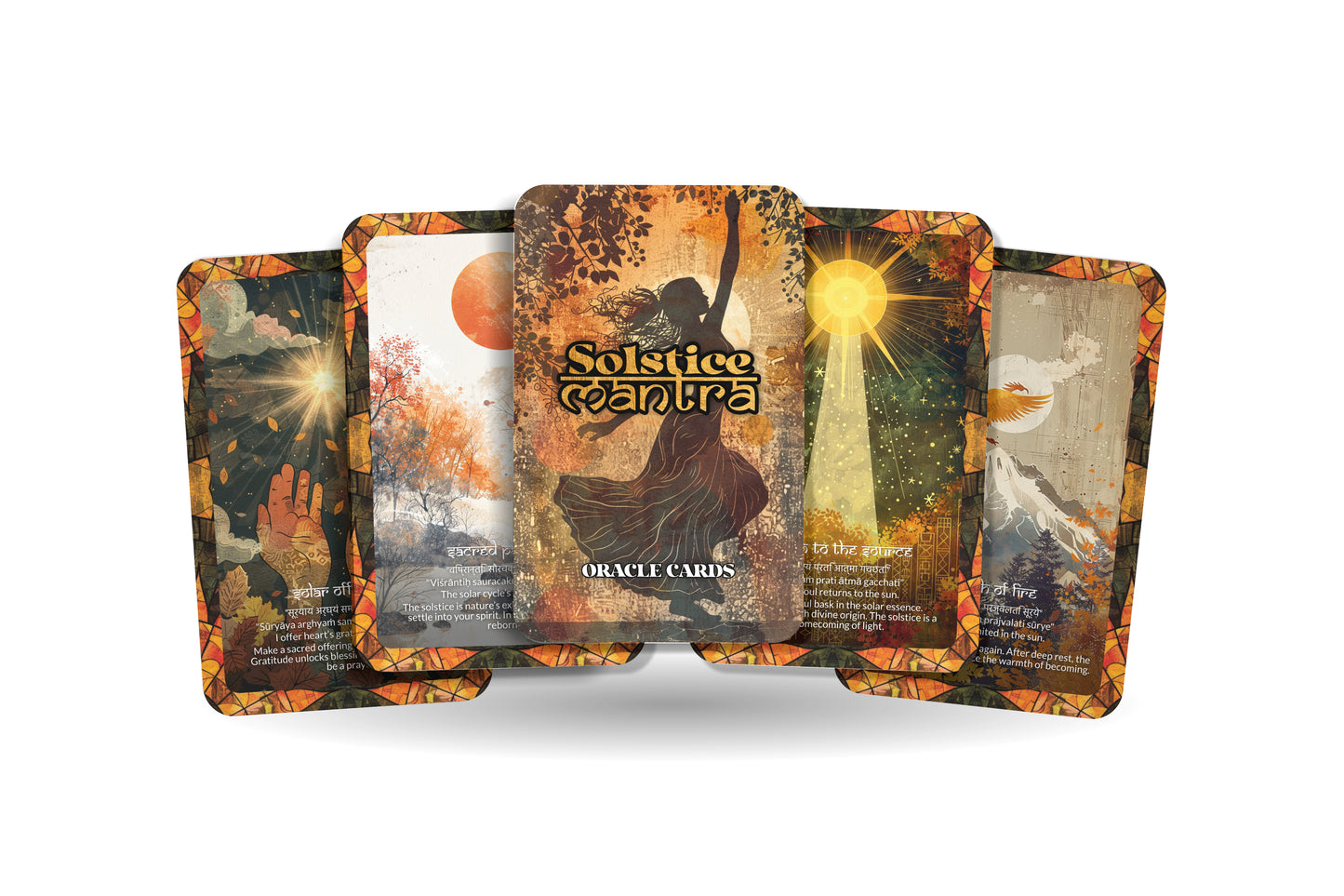 Solstice Mantra – A Seasonal Shift Oracle Deck – 22 Oracle Cards – Turning Point of Light and Shadow