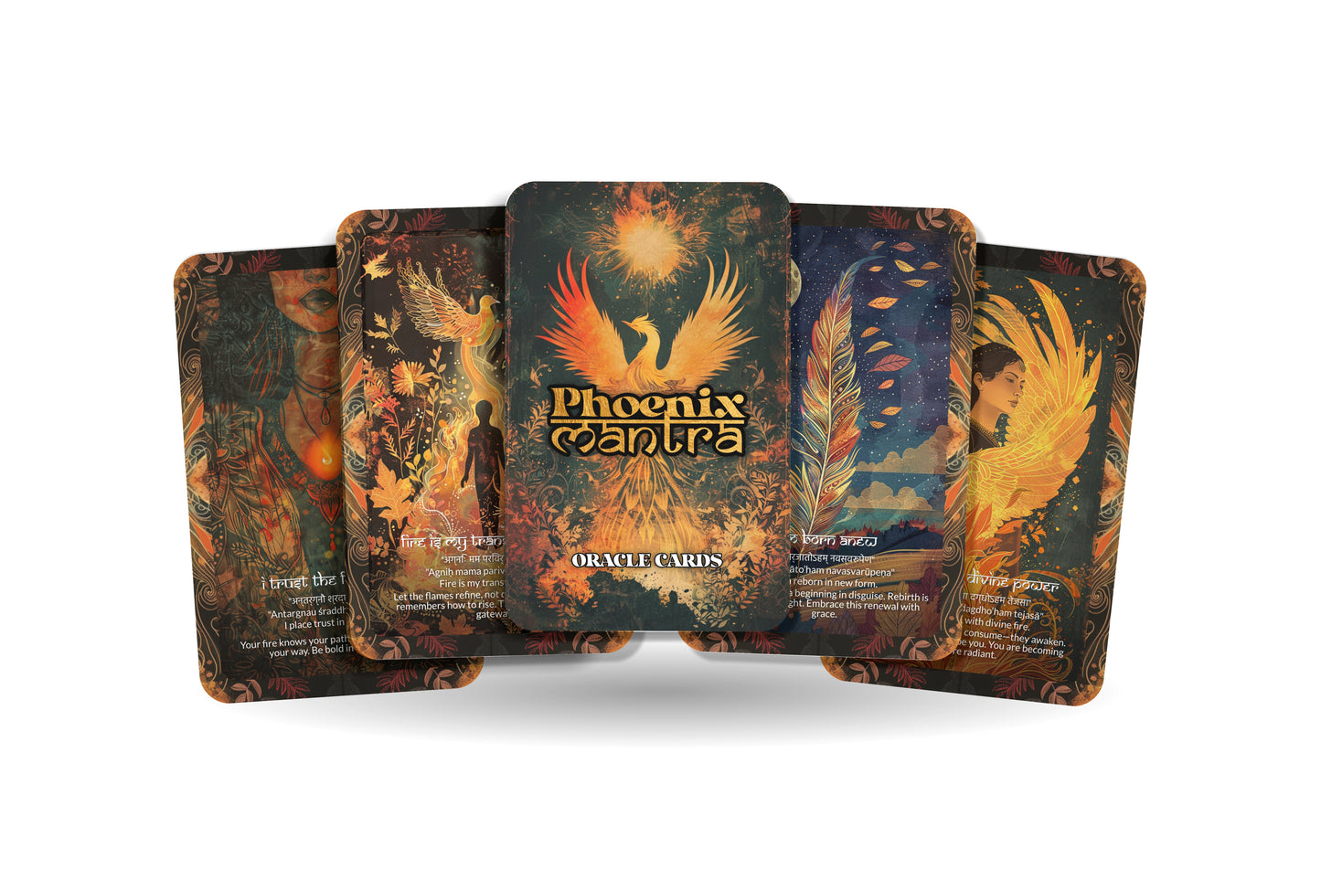 Phoenix Mantra – A Rebirth Oracle Deck – 22 Oracle Cards – Rise from Ash and Begin Again