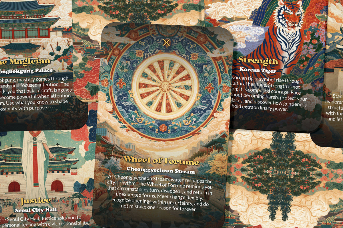 The Tarot of Seoul – A Korean Heritage Tarot Deck – 22 Tarot Cards – Palaces, Mountains, and Modern Spirit