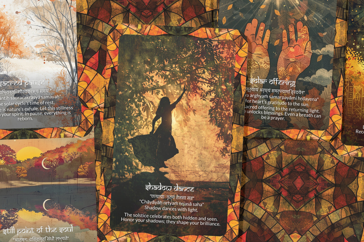 Solstice Mantra – A Seasonal Shift Oracle Deck – 22 Oracle Cards – Turning Point of Light and Shadow