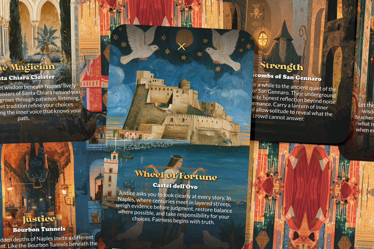 The Tarot of Naples – A Mediterranean Mysteries Tarot Deck – 22 Tarot Cards – Vesuvius, Ancient Ruins, and Italian Soul