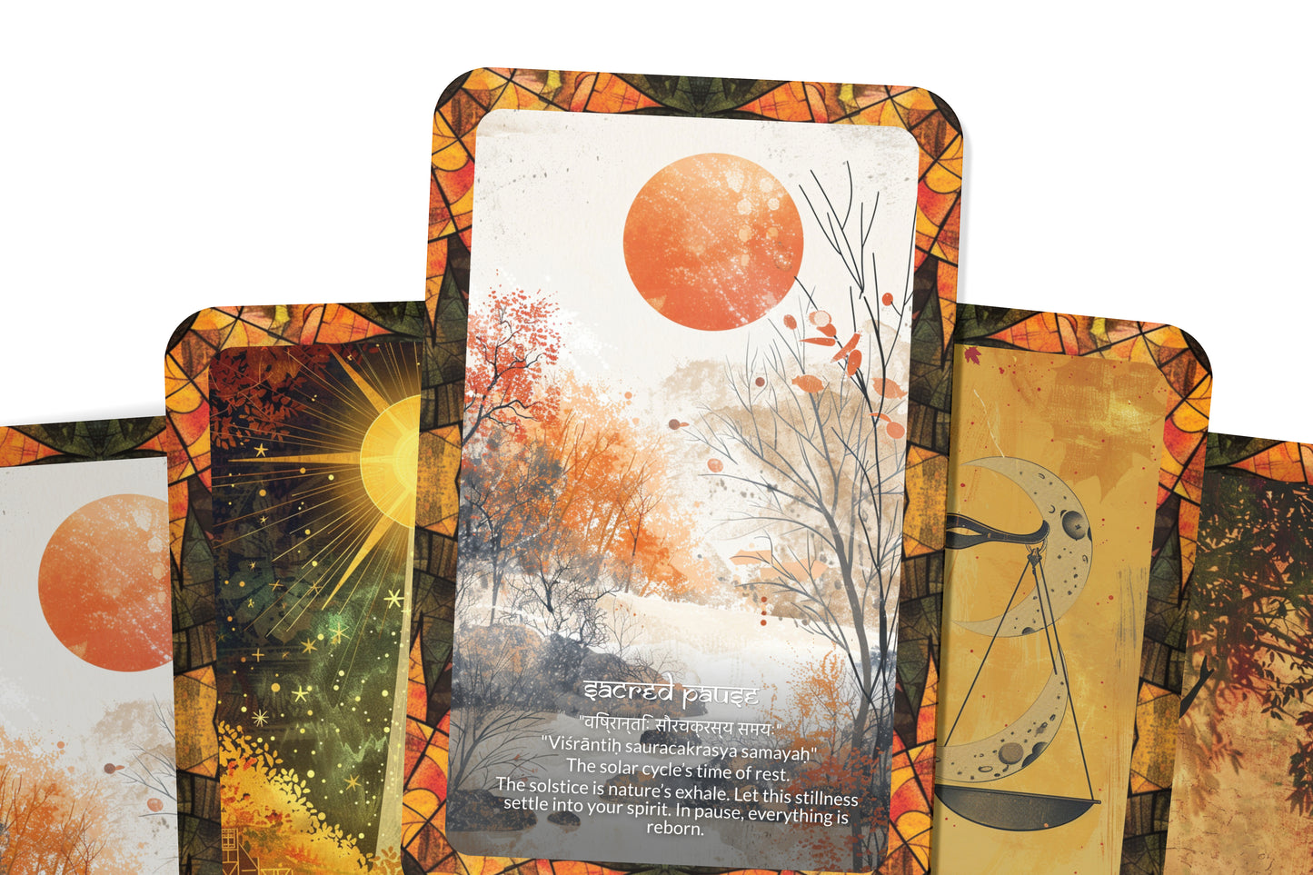 Solstice Mantra – A Seasonal Shift Oracle Deck – 22 Oracle Cards – Turning Point of Light and Shadow