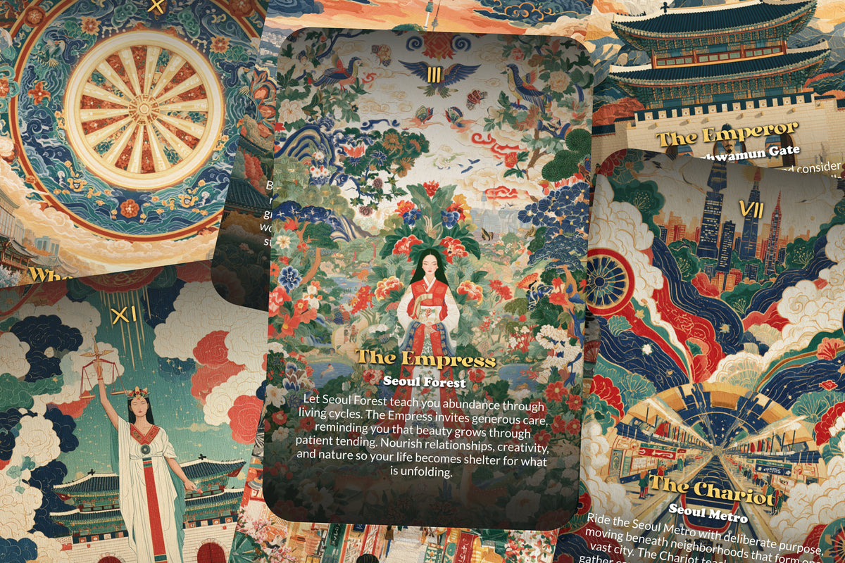 The Tarot of Seoul – A Korean Heritage Tarot Deck – 22 Tarot Cards – Palaces, Mountains, and Modern Spirit