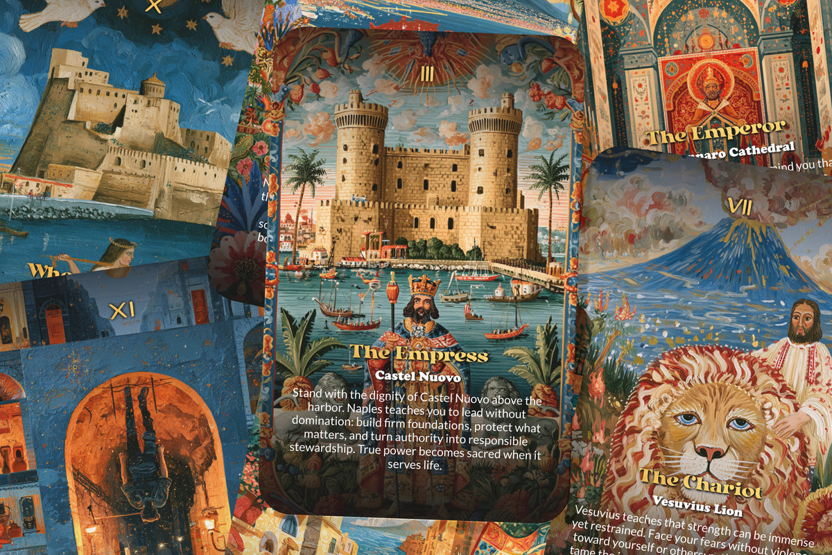 The Tarot of Naples – A Mediterranean Mysteries Tarot Deck – 22 Tarot Cards – Vesuvius, Ancient Ruins, and Italian Soul