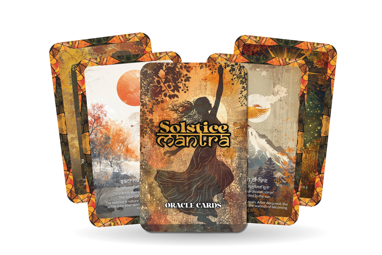Solstice Mantra – A Seasonal Shift Oracle Deck – 22 Oracle Cards – Turning Point of Light and Shadow