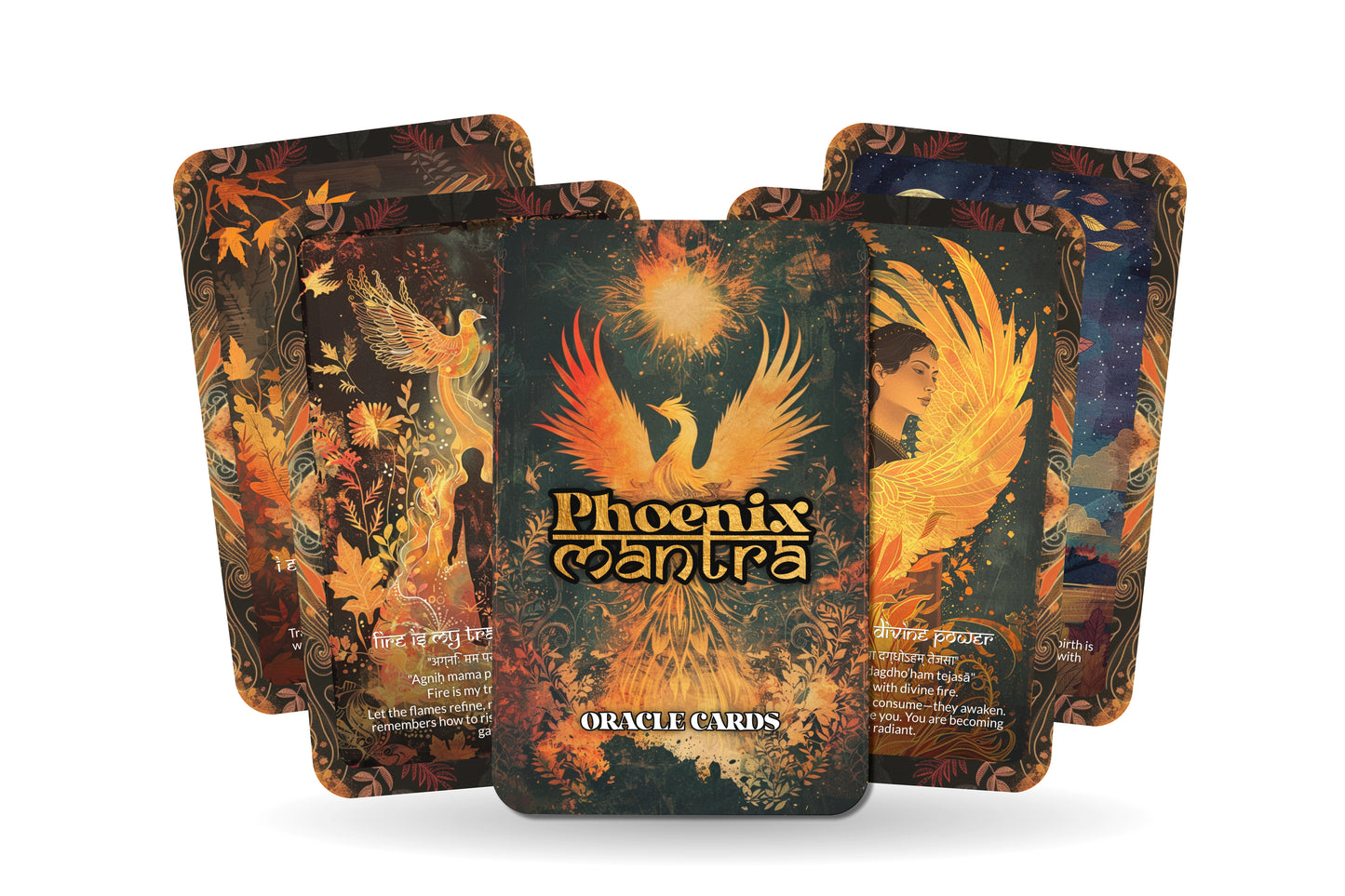 Phoenix Mantra – A Rebirth Oracle Deck – 22 Oracle Cards – Rise from Ash and Begin Again