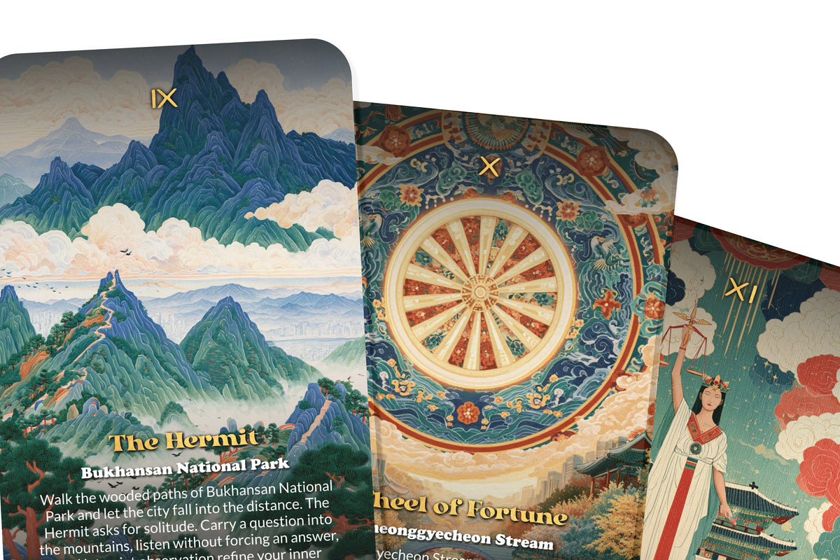 The Tarot of Seoul – A Korean Heritage Tarot Deck – 22 Tarot Cards – Palaces, Mountains, and Modern Spirit