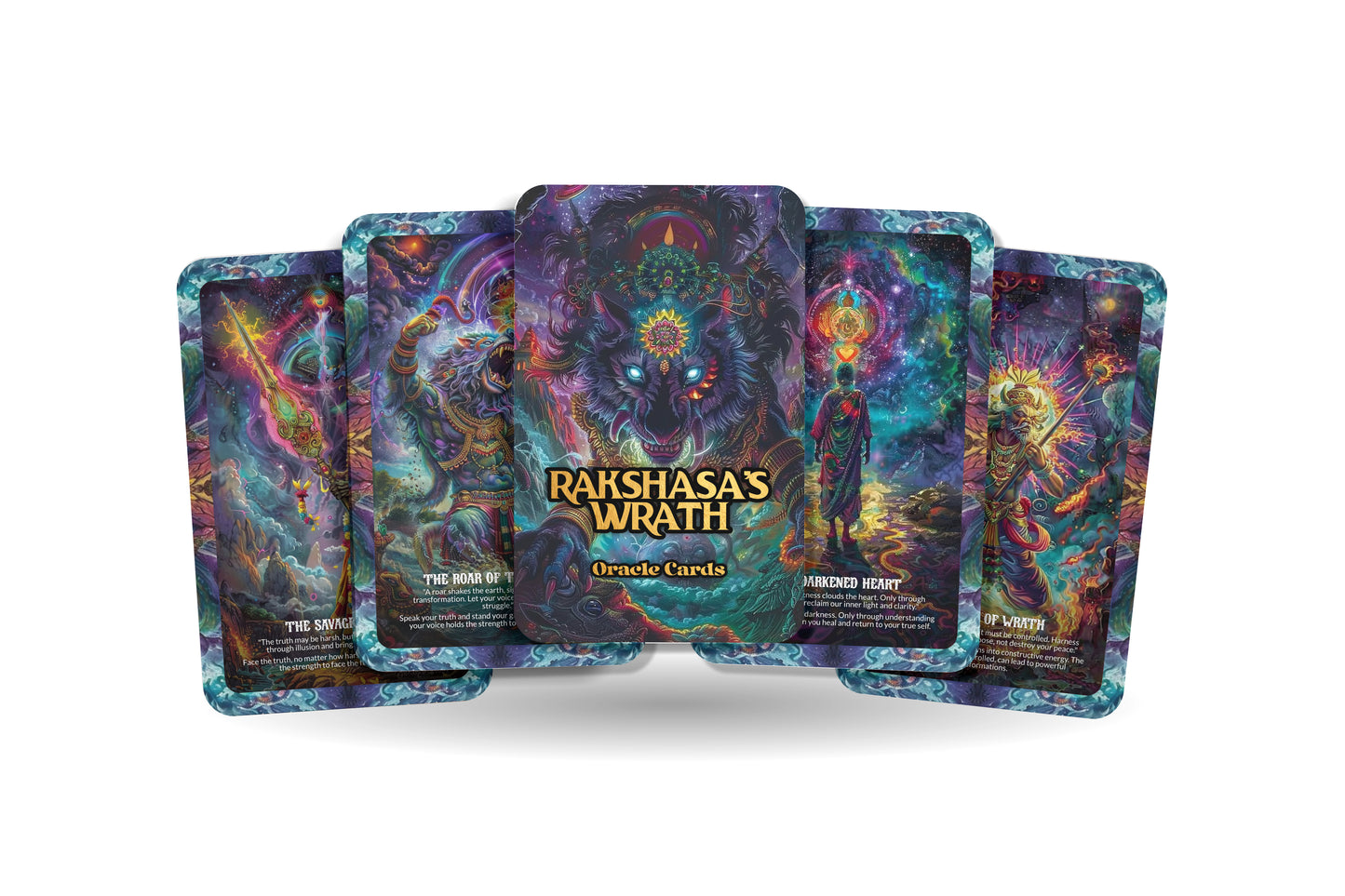 Rakshasa's Wrath Oracle: Harness the power of transformation with this 22-card deck, embracing change and inner strength to overcome life's challenges.