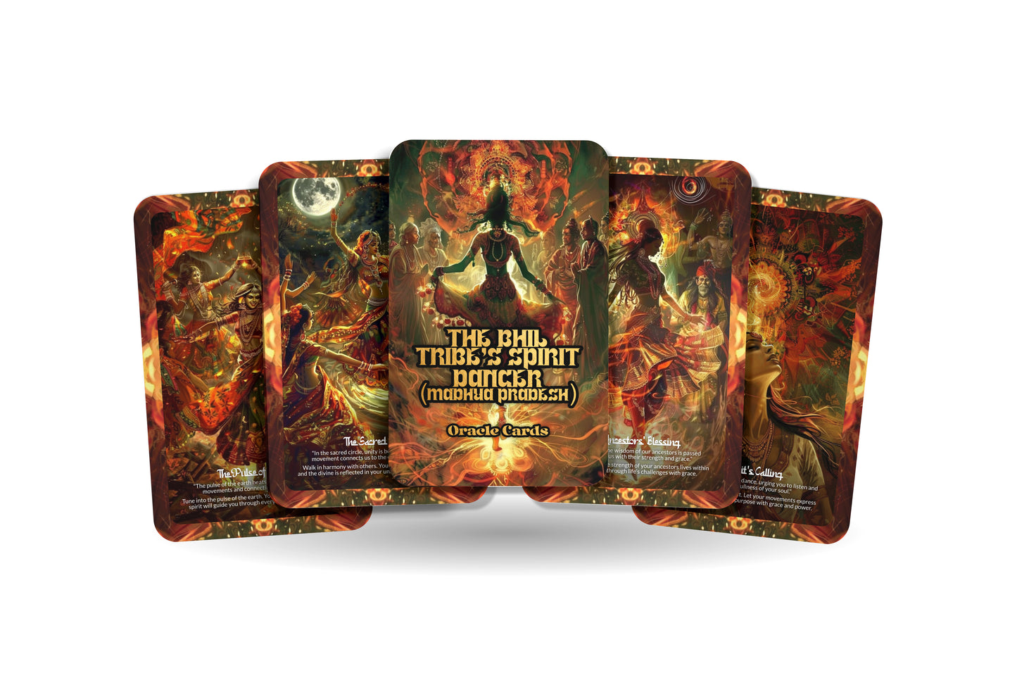 The Bhil Tribe’s Spirit Dancer Madhya Pradesh Oracle: Connect with the vibrant spirit of the Bhil tribe with this 22-card deck, inspiring creativity, self-expression, and cultural heritage.