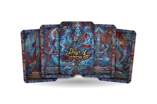 Rays of Saraswati Oracle: Tap into the divine feminine with this 22-card deck, inspiring creativity, wisdom, and spiritual growth.