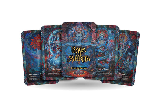 Saga of Amrita Oracle: Embark on a journey of immortality and spiritual growth with this 22-card deck, inspired by the ancient saga of Amrita.