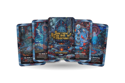 Sacred Stones of Mizoram Oracle: Connect with the ancient wisdom of Mizoram's sacred stones with this 22-card deck, guiding you on a journey of self-discovery and spiritual growth.