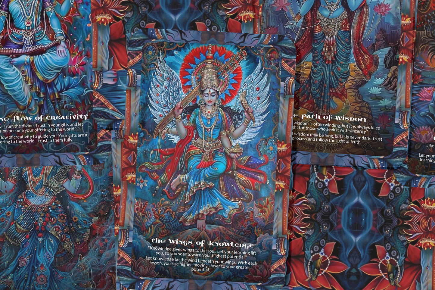 Rays of Saraswati Oracle: Tap into the divine feminine with this 22-card deck, inspiring creativity, wisdom, and spiritual growth.