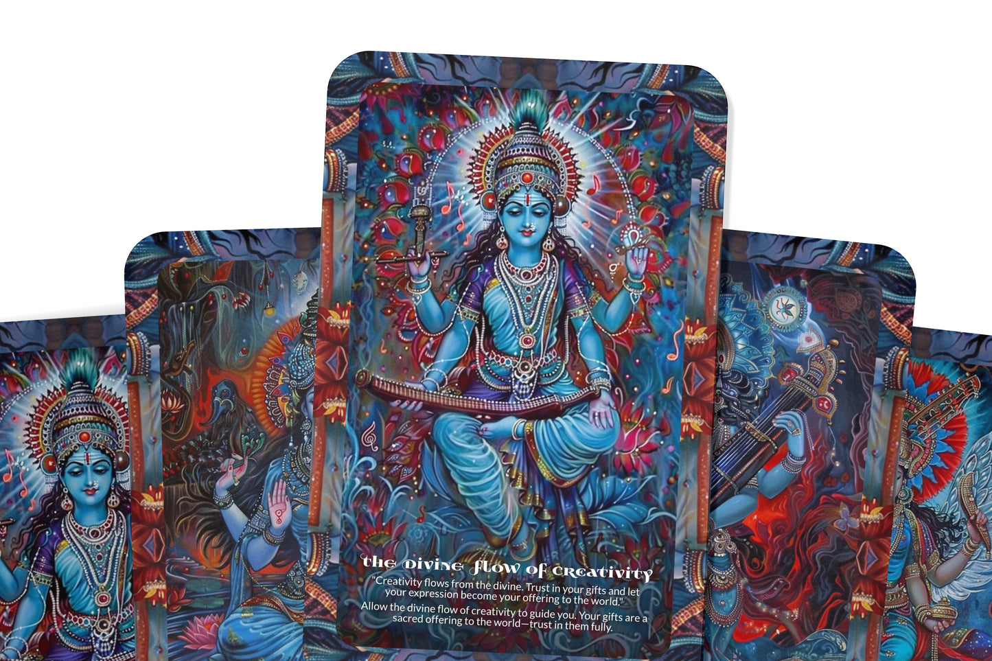 Rays of Saraswati Oracle: Tap into the divine feminine with this 22-card deck, inspiring creativity, wisdom, and spiritual growth.