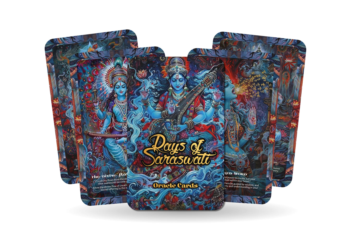 Rays of Saraswati Oracle: Tap into the divine feminine with this 22-card deck, inspiring creativity, wisdom, and spiritual growth.
