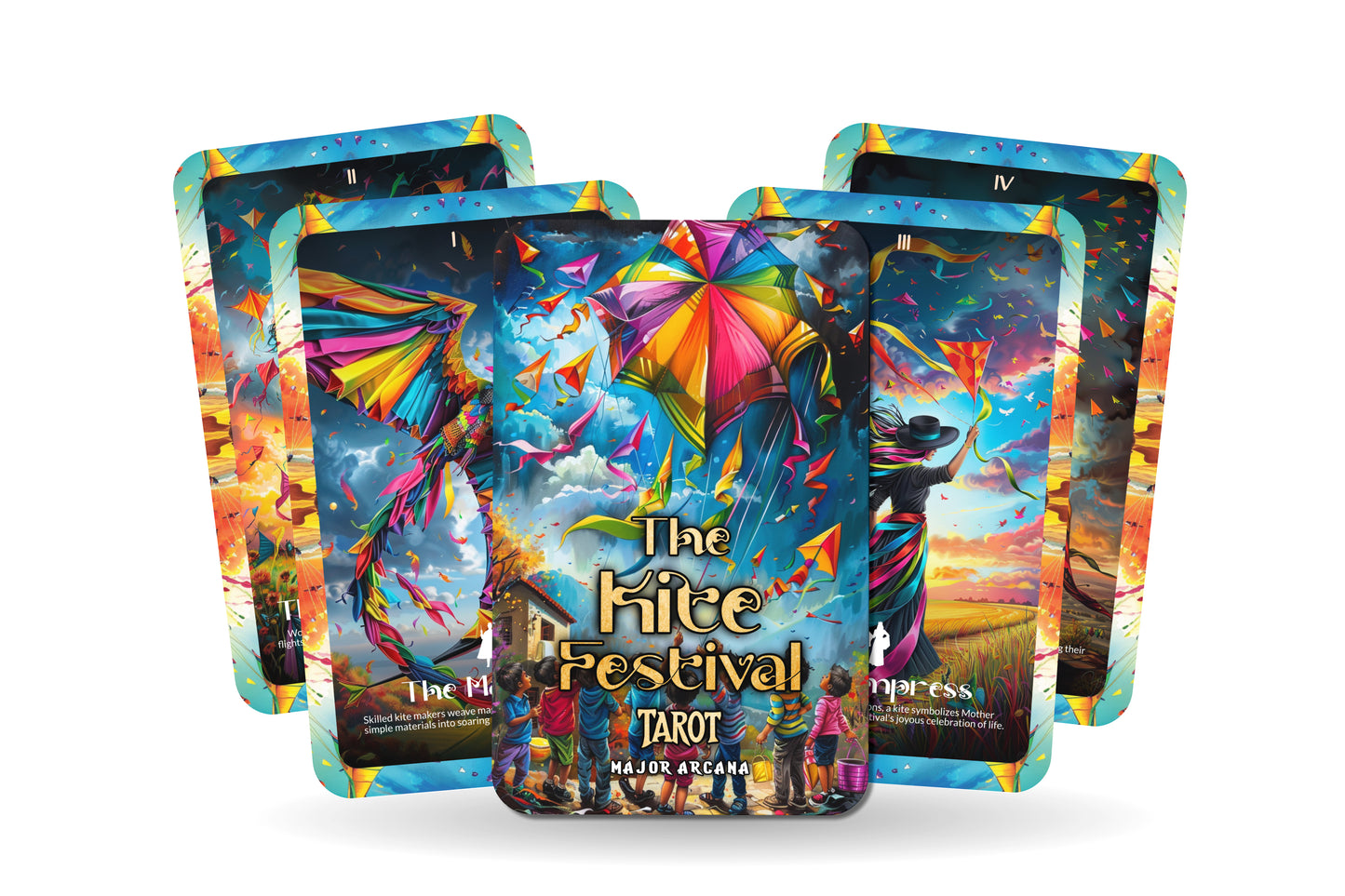 The Kite Festival Tarot - 22 Major Arcana - A unique spiritual journey - Soaring high with the vibrant colors and joy of kite festivals.