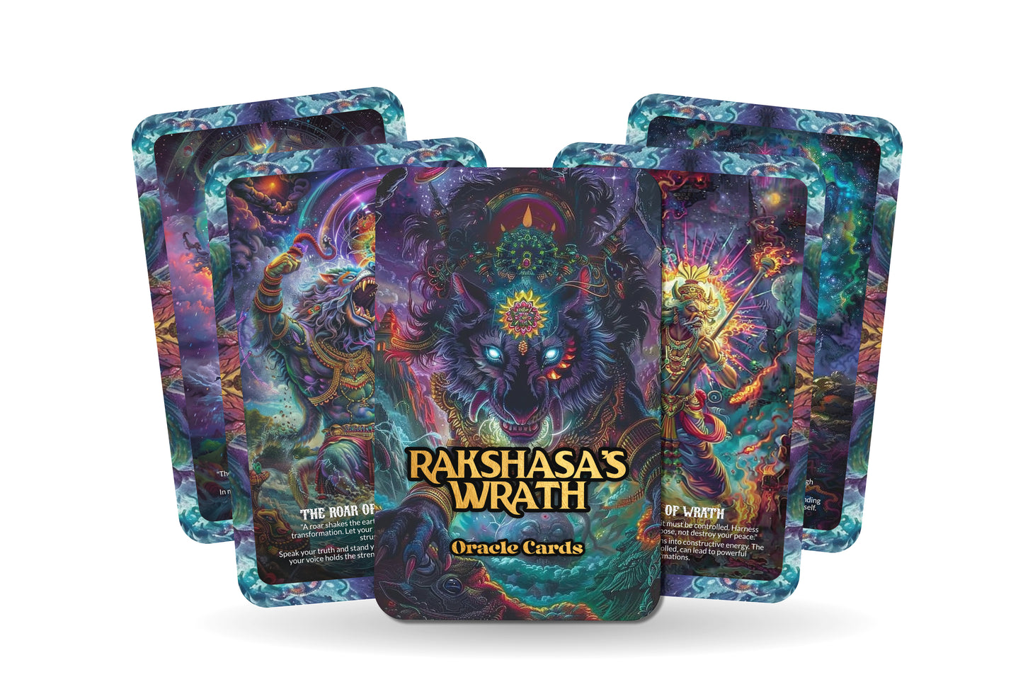 Rakshasa's Wrath Oracle: Harness the power of transformation with this 22-card deck, embracing change and inner strength to overcome life's challenges.