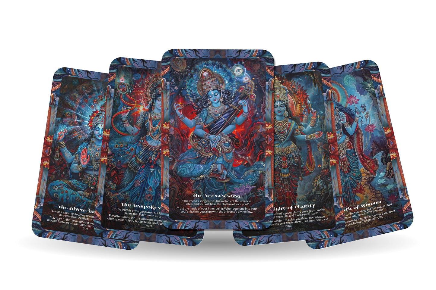 Rays of Saraswati Oracle: Tap into the divine feminine with this 22-card deck, inspiring creativity, wisdom, and spiritual growth.