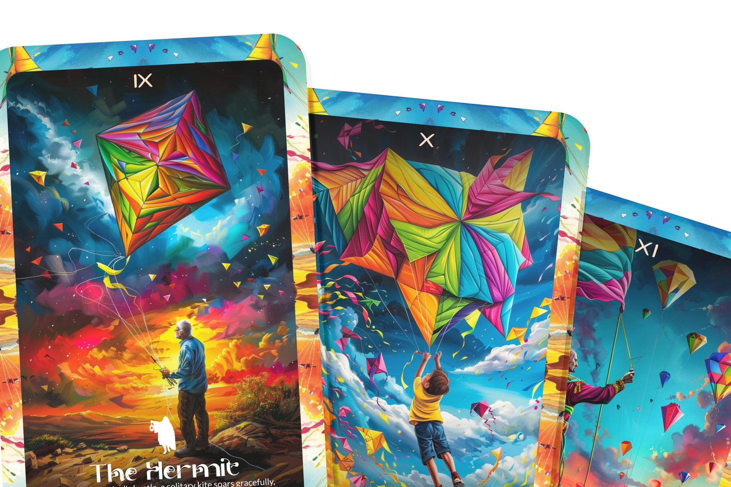 The Kite Festival Tarot - 22 Major Arcana - A unique spiritual journey - Soaring high with the vibrant colors and joy of kite festivals.