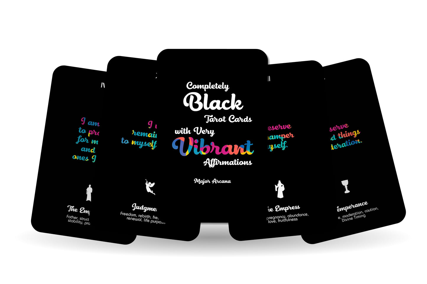 Completely Black Tarot Cards with Very Vibrant Affirmations - Major Arcana
