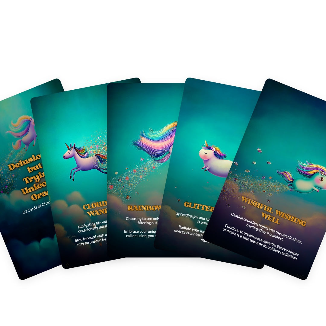 Delusional but Trying Unicorns Oracle - 22 Cards of Hope, Denial & Manifesting Anyway
