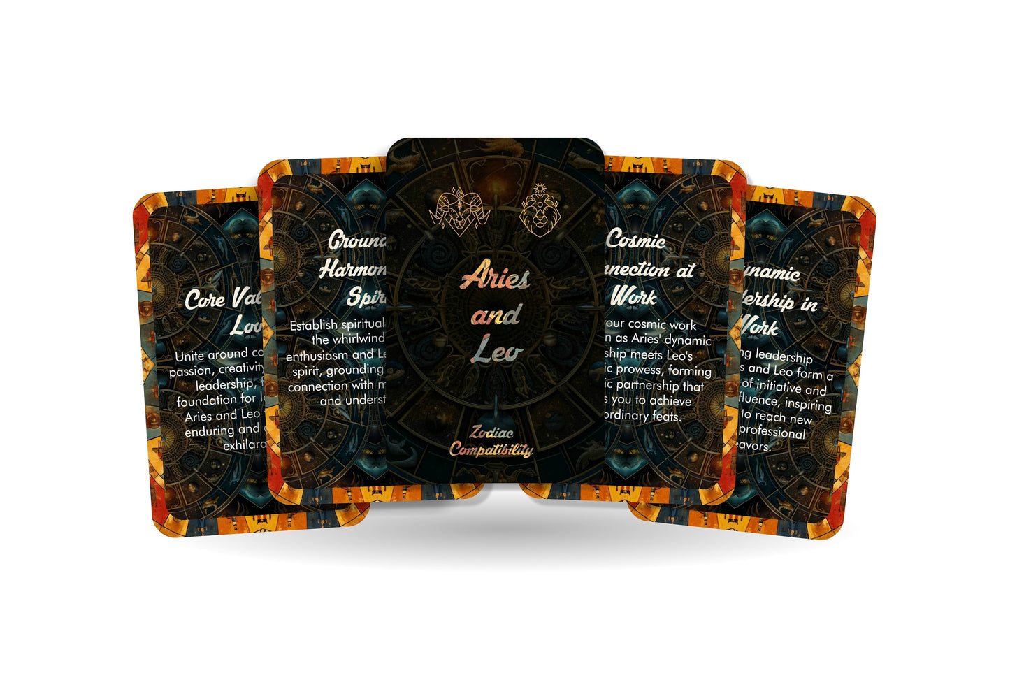 Aries and Leo - Zodiac Compatibility - Divination tools - Oracle cards - Star Sign Compatibility - Horoscope Compatibility Cards