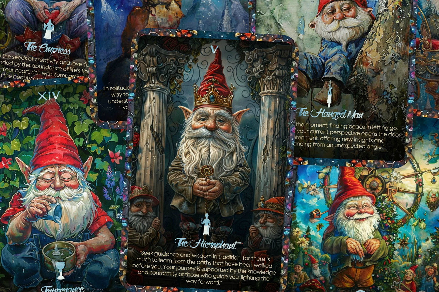 Gnome's Tale - A Tarot Journey - 22 Major Arcana Cards - Divination tools -  through the mystical world of garden gnomes - Tarot cards